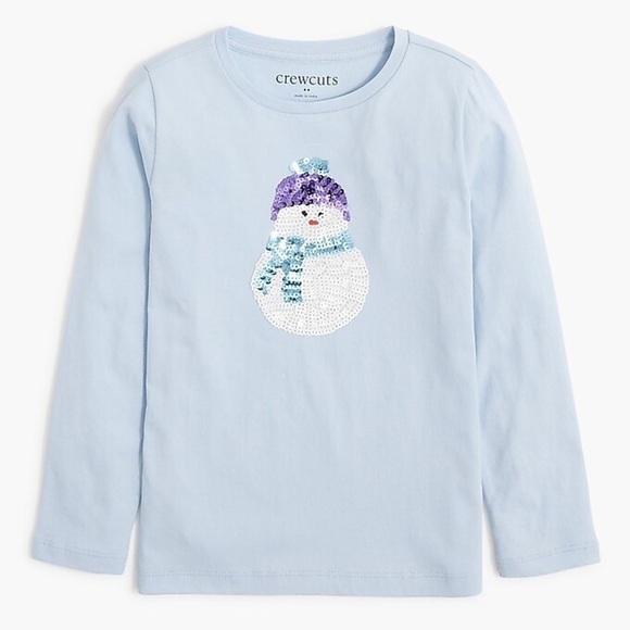 NWT J. Crew Crewcuts Long-Sleeved Blue Sequin Snowman Graphic Tee, Size XS (4-5) - Picture 1 of 9